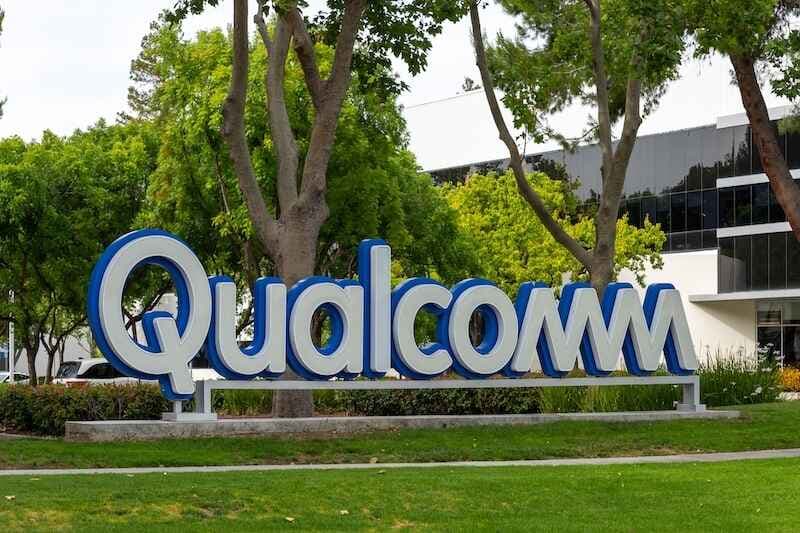 Close up of Qualcomm ground sign at their Silicon Valley office in Santa Clara, USA